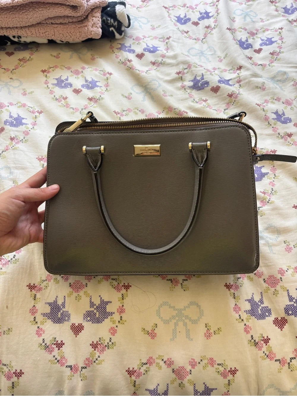 Michael Kors Grey Saffiano Leather Double-Handle Satchel